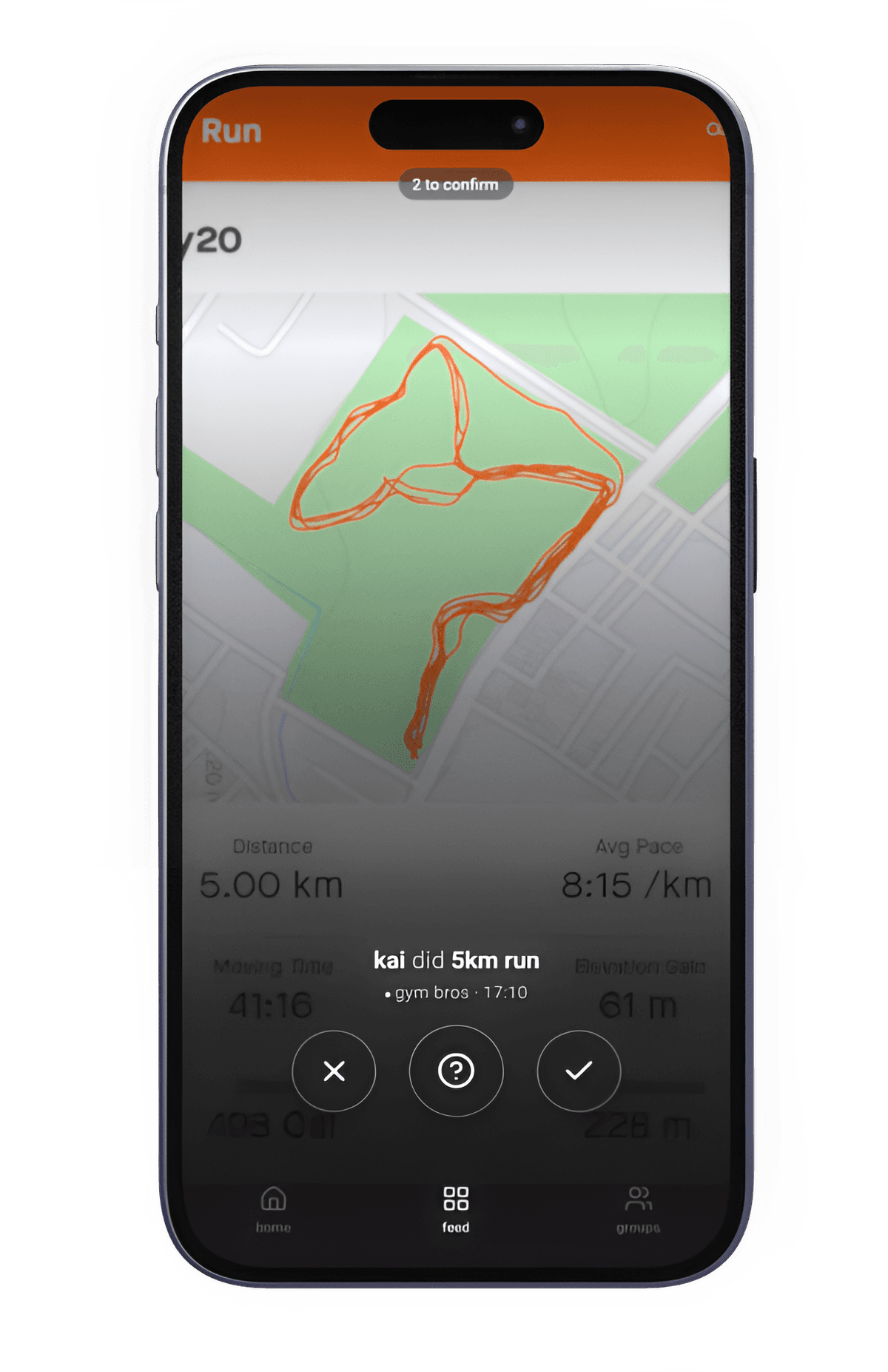 Proov app — kai's 5km run proof with vote buttons